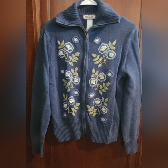 Vintage Embroidered Tiara International Zip Up Jacket- Size Medium - Picture 1 of 5